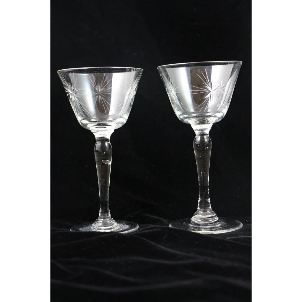 Atomic Starburst Stemmed Wine Glasses Set of 4 MCM  3 Oz 5 5/8